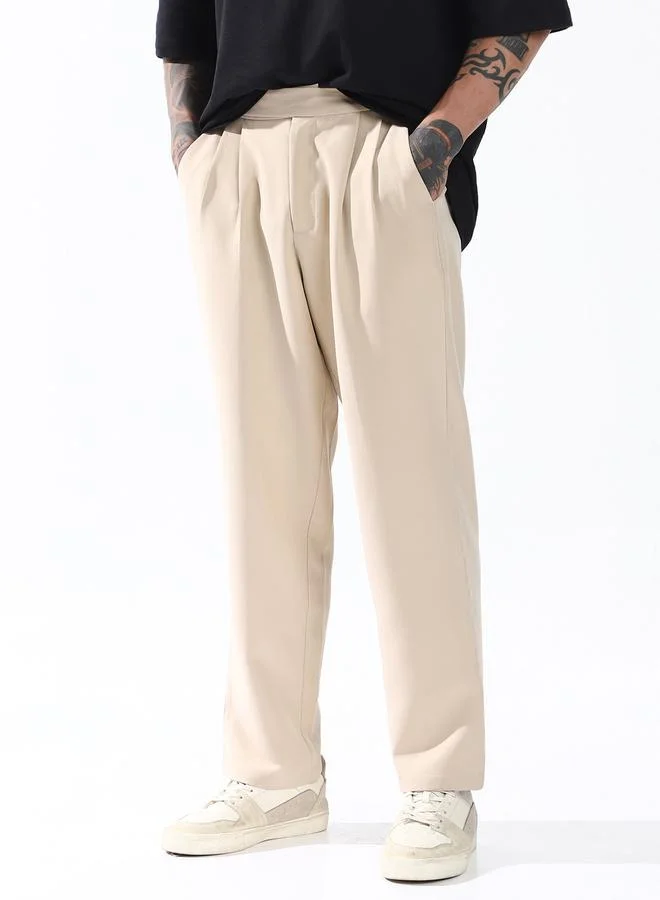 Hubberholme Men Relaxed Fit Wrinkle Free Wash Pleated Korean Pants